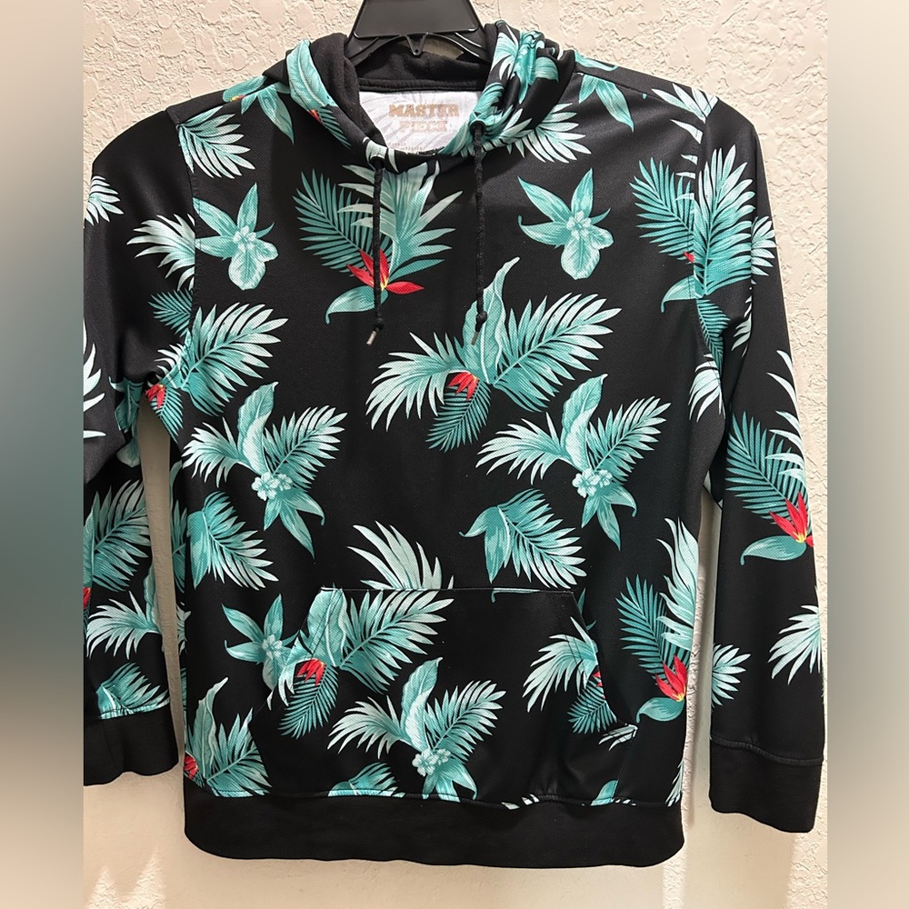 Master Piece Mens Hoodie ~ Tropical Palm Leaves Design - Size Large-Pre Owned